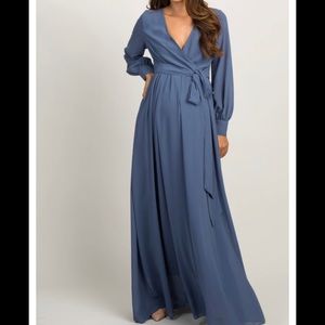 PinkBlush Blue Chiffon Maternity Maxi Dress